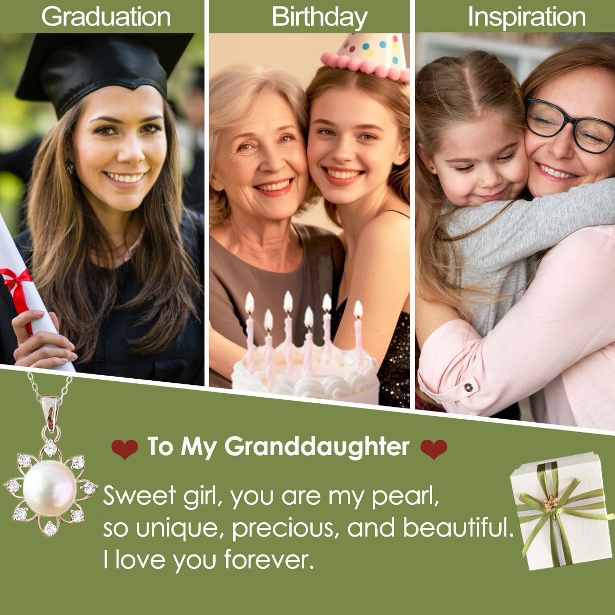 Granddaughter Necklace - Granddaughter Gifts from Grandma, Graduation Gifts for Her, Birthday Christmas Confirmation Wedding Keepsake Jewelry gifts for Granddaughter Teen Girls, Sterling Silver Freshwater Pearl Necklace - Image 2