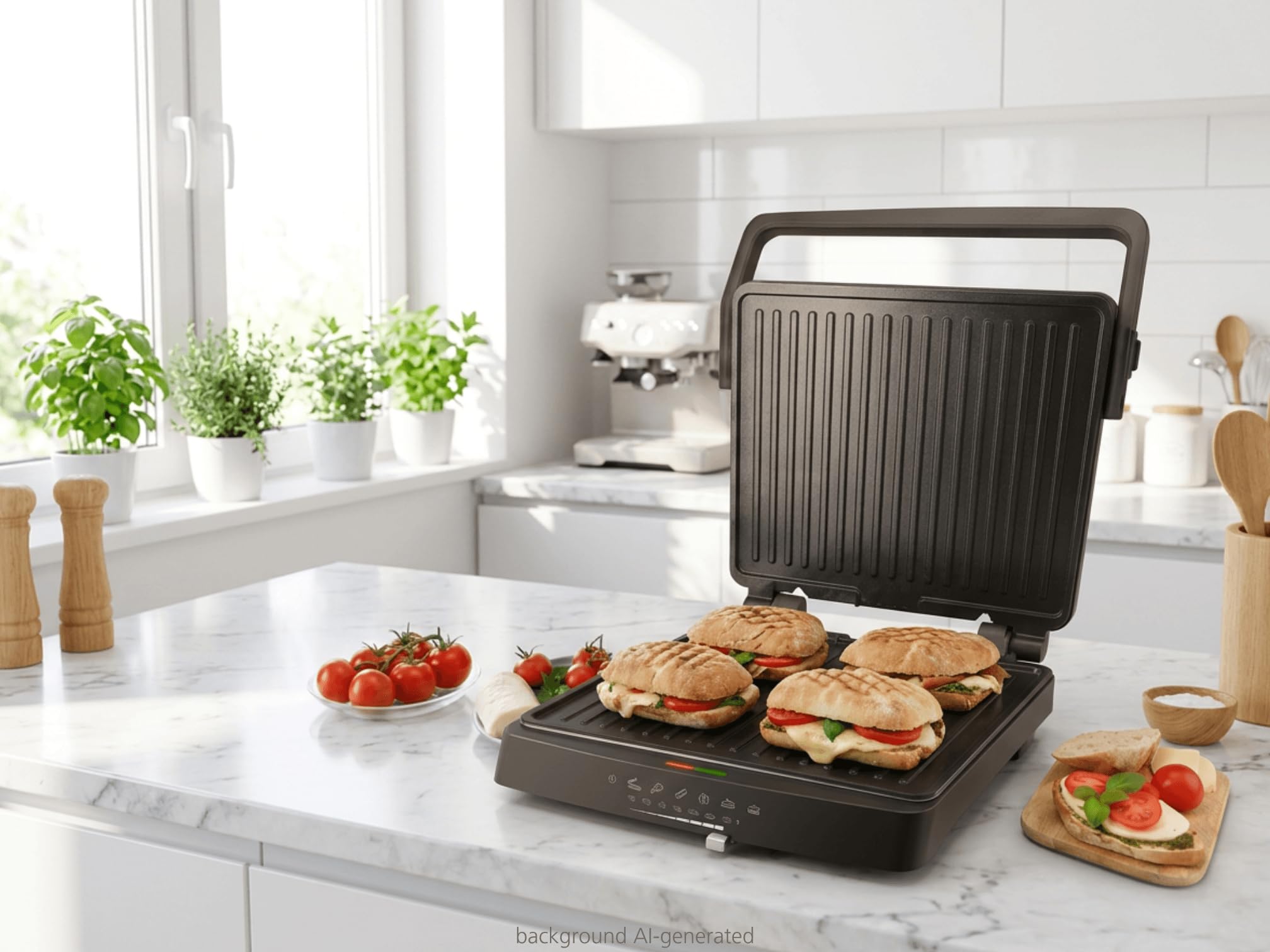 Steba FG 75 grill stołowy i kontaktowy | Płyty grillowe niezawierające PFAS: 27 x 24 cm, lampa kontrolna pracy i temperatury, rozkładana o 180°