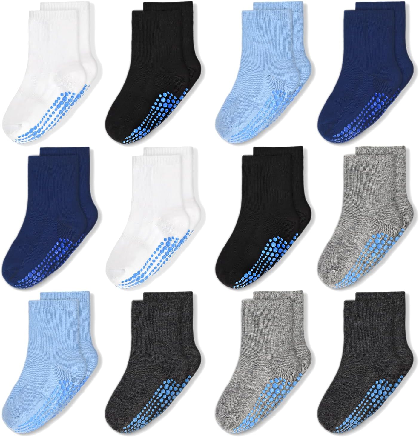 SkiBeaut Toddlers Non Slip Socks with Gripper – 12 Pairs Boys & Girls Socks for 6-12 Months, 1-7 Years Old