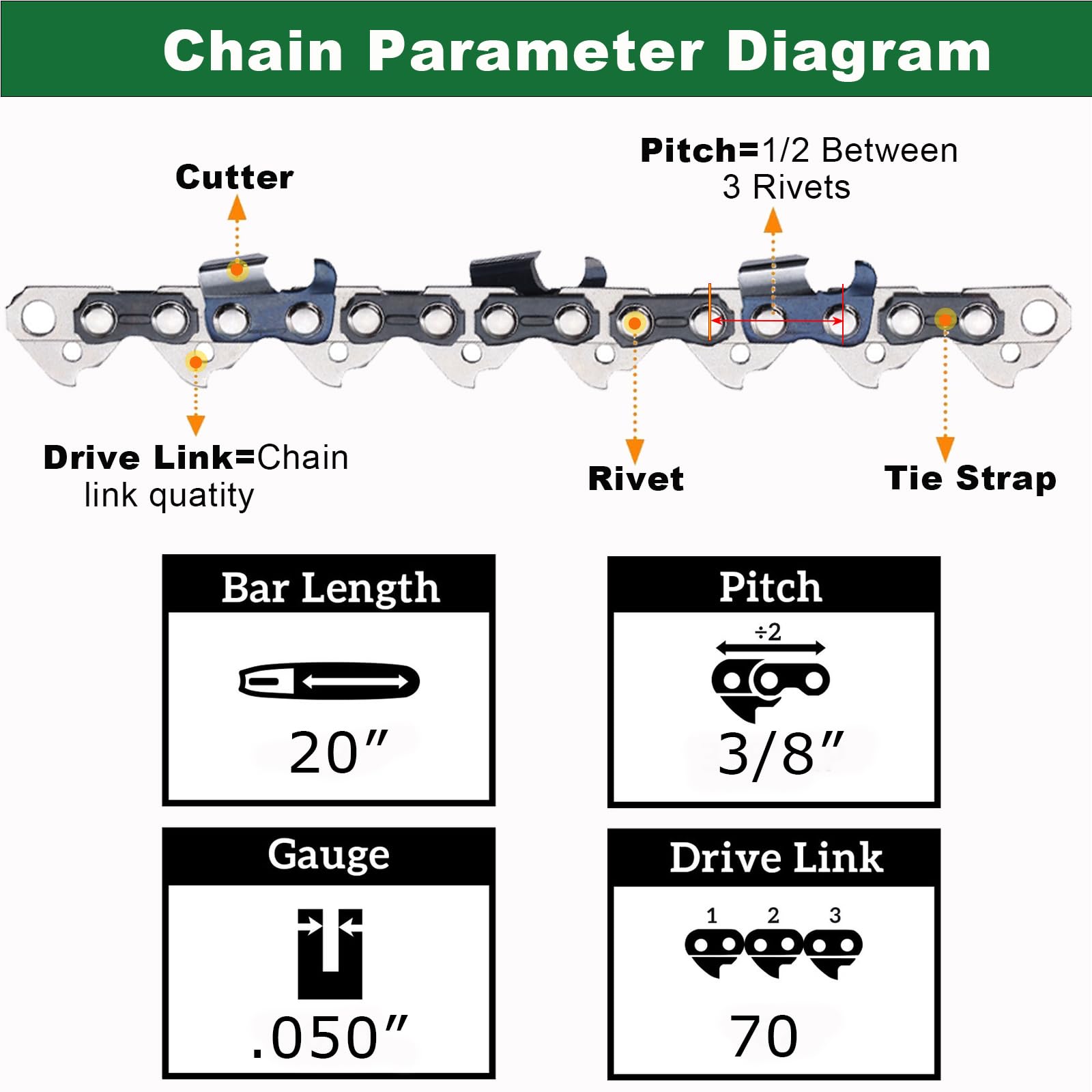Snapklik.com : UPFOREST 20 Inch Chainsaw Chain 3 Pack - D70 - .050 ...