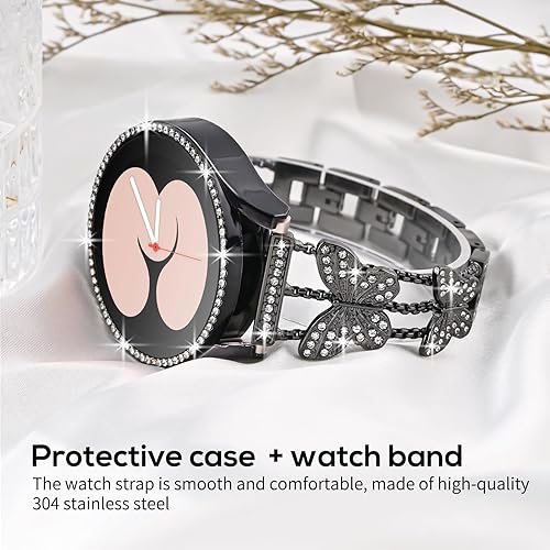 Miniatura 3 de Shesyuki Correa brillante con funda compatible con Samsung Galaxy Watch 4 y 5 de 1.575 pulgadas, 1.732 pulgadas, elegante correa de acero inoxidable