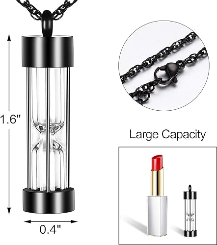 Miniatura 2 de abooxiu Collar de urna de reloj de arena para cenizas, joyería de cremación para cenizas, collar de cenizas de recuerdo conmemorativo de acero
