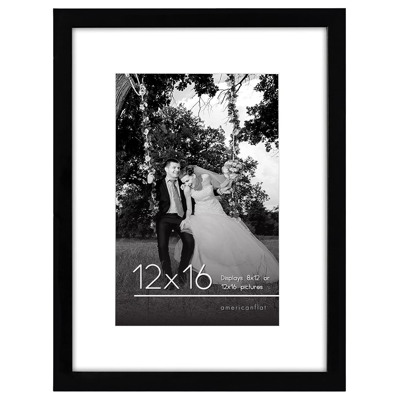 Photo 1 of Americanflat Picture Frame 12x16 - Composite Wood with Shatter Resistant Glass - Displays 8x12 With Mat or 12x16 Without Mat - Horizontal and Vertical Formats for Wall (Black) Black 12x16 1 Pack