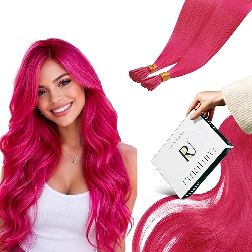RUNATURE Extensiones de cabello humano Itip rosa intenso de 22 pulgadas de largo, extensiones de cabello humano con punta en Itip, extensiones