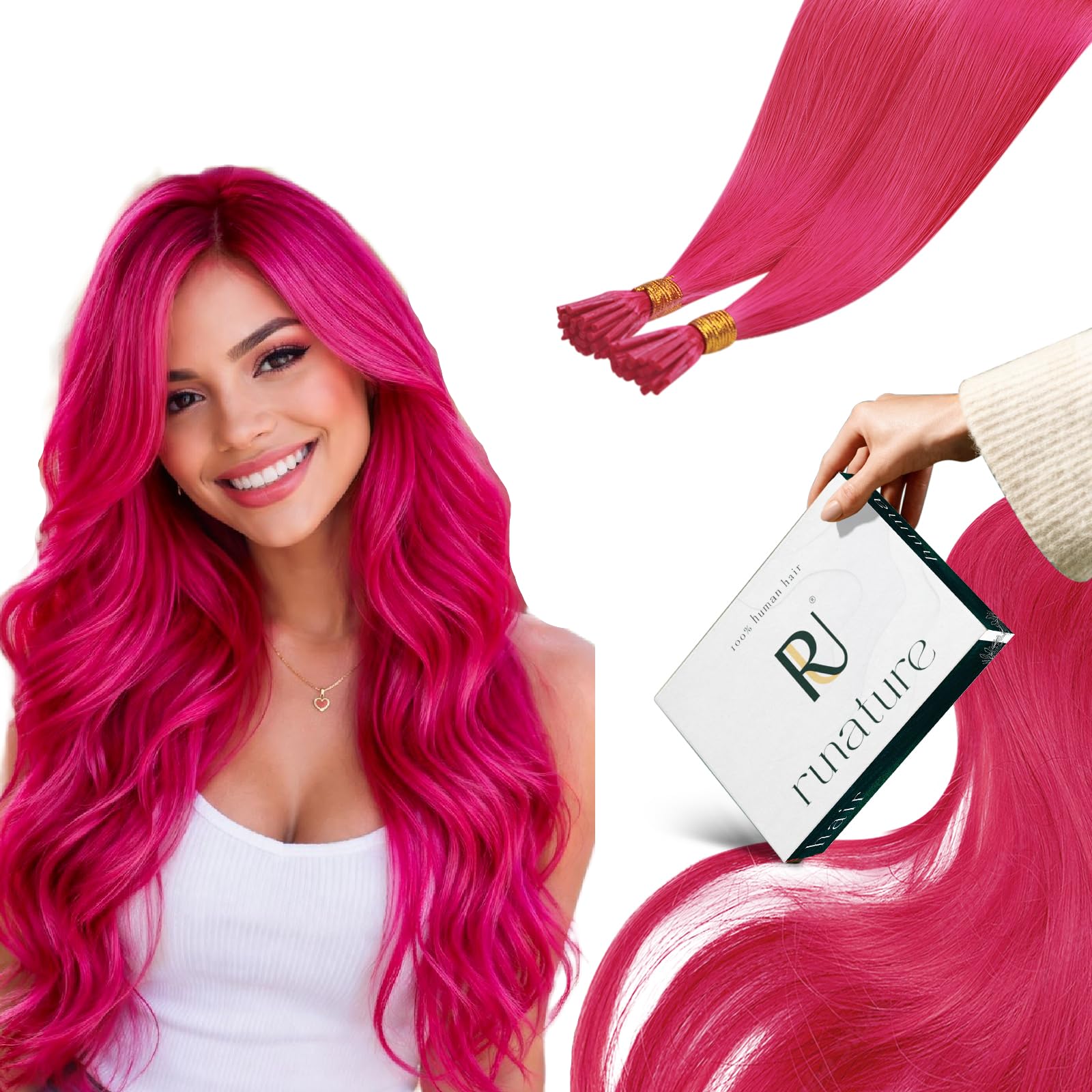 Amazon.com : RUNATURE Hot Pink I Tip Hair Extensions Human Hair I
