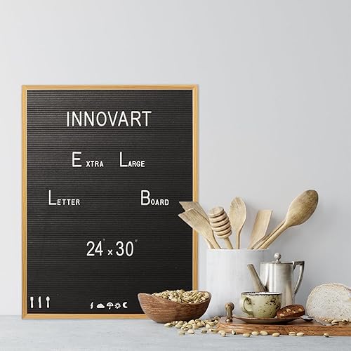 Miniatura 6 de INNOVART Tablero de letras extra grande de 24 x 30 pulgadas, tablero de letras de fieltro negro con marco de roble macizo, tablero de menú con