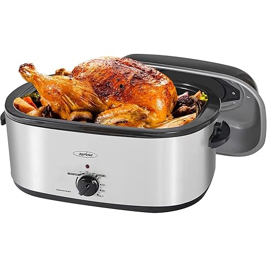 Electric Roaster, 18 Quart Roasting Oven with Self-Basting Lid Removable Pan, Turkey Roaster Oven with 150º to 450ºF Temperature Control Cool-Touch Handles, Silver