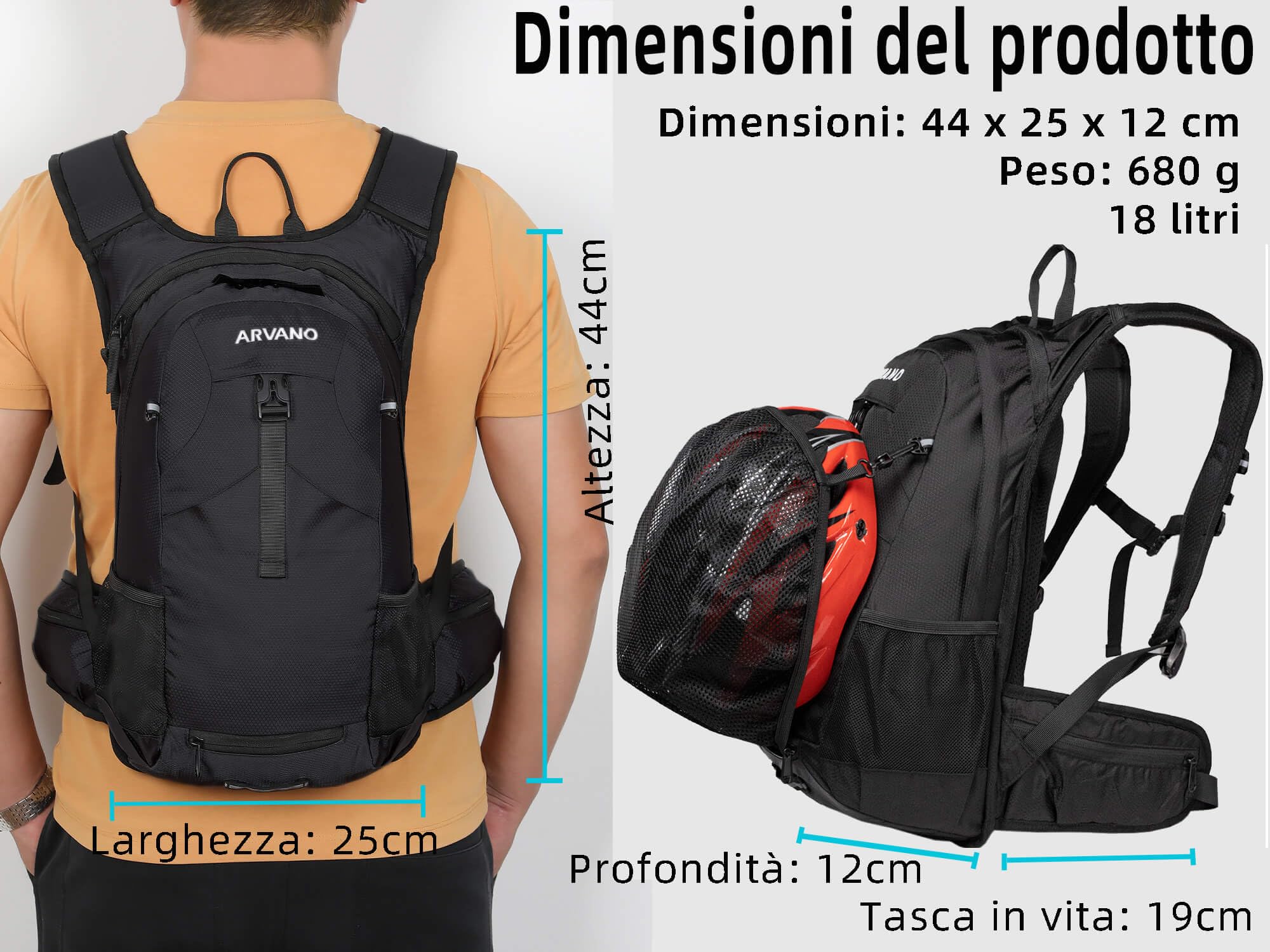 Zaino Bicicletta con Sacca d'Acqua 2L, Isotherme, 18L Zaino Idratazione per Sci Escursioni Bici Mountain Bike Moto Enduro Ciclismo per Uomo Donna
