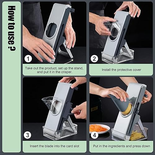 Miniatura 3 de Cortador de verduras, para patatas, verduras, carne, cebollas, mandolina, juliana, rebanadora de mandolina para cocina con contenedor, ajustador de