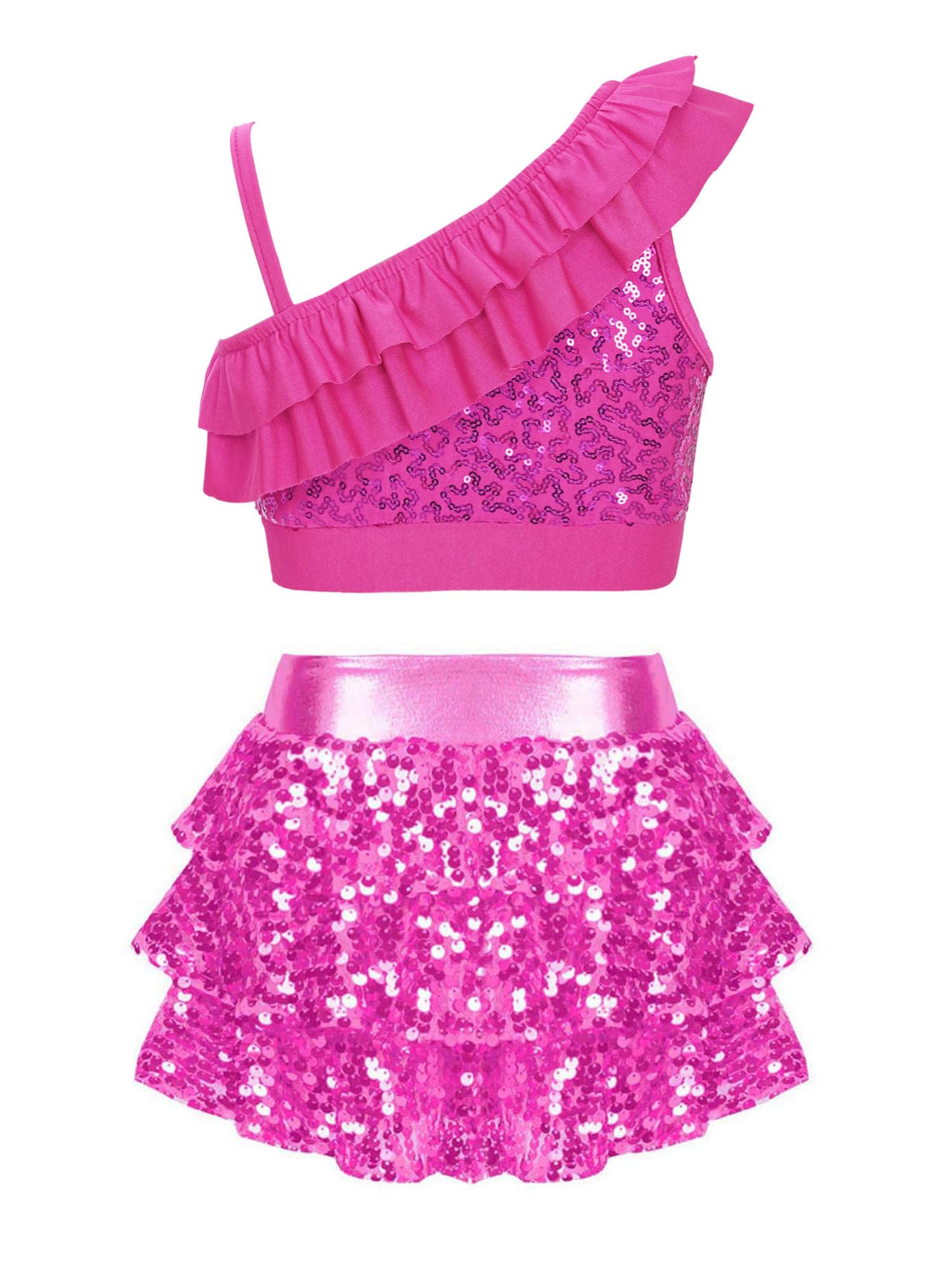 iEFiEL Tuta Lucido da Danza Jazz per Bambina Ragazza Tank Top Canotta Gonna Pantaloncini in Paillettes Tuta da Prestazioni sul Palco Performance Dancewear Spettacolo