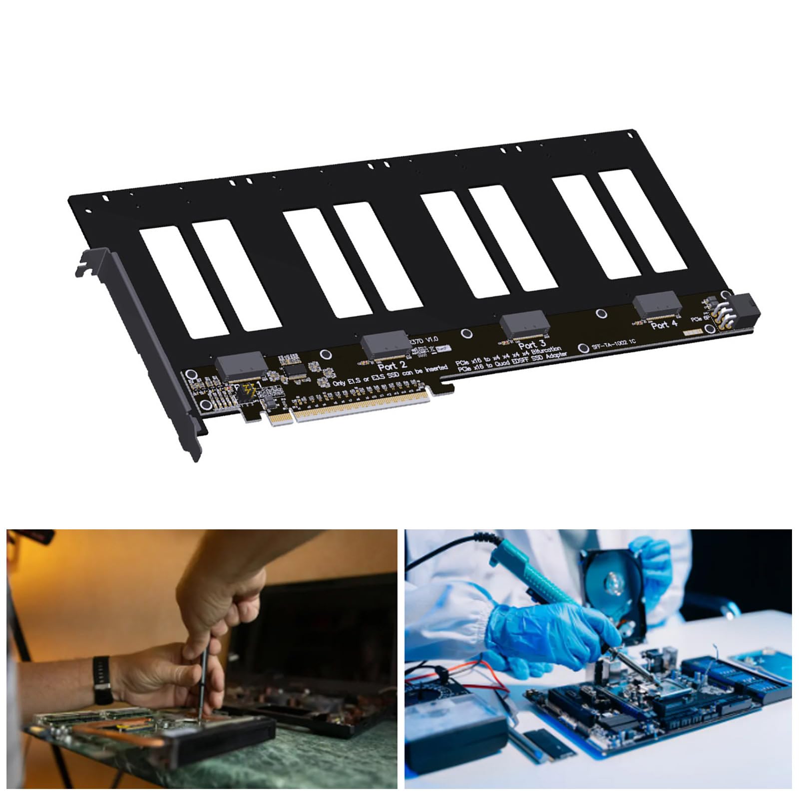 PCIe 5.0 X16 a 4 puertos Bifurcation Splitter tarjeta adaptadora, R37A