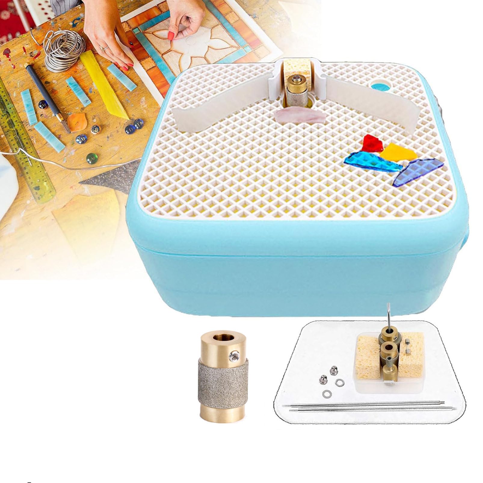 PrzenośNa Szlifierka Do WitrażY, PrzenośNa Mini Szlifierka Do SzkłA, Regulowana Pozycja Robocza GłOwicy Szlifierskiej, Do Diamentowej PowłOki Ceramicznej Art Diy,Blue