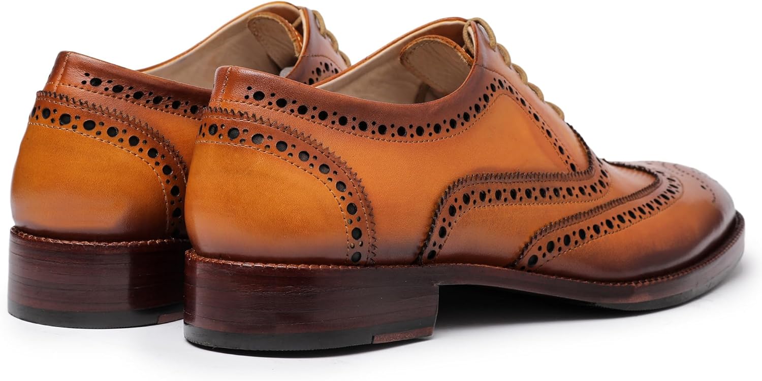 Lethato Wingtip Brogue Oxford Handcrafted Men's Genuine Leather Lace up Dress Shoes - Image 7