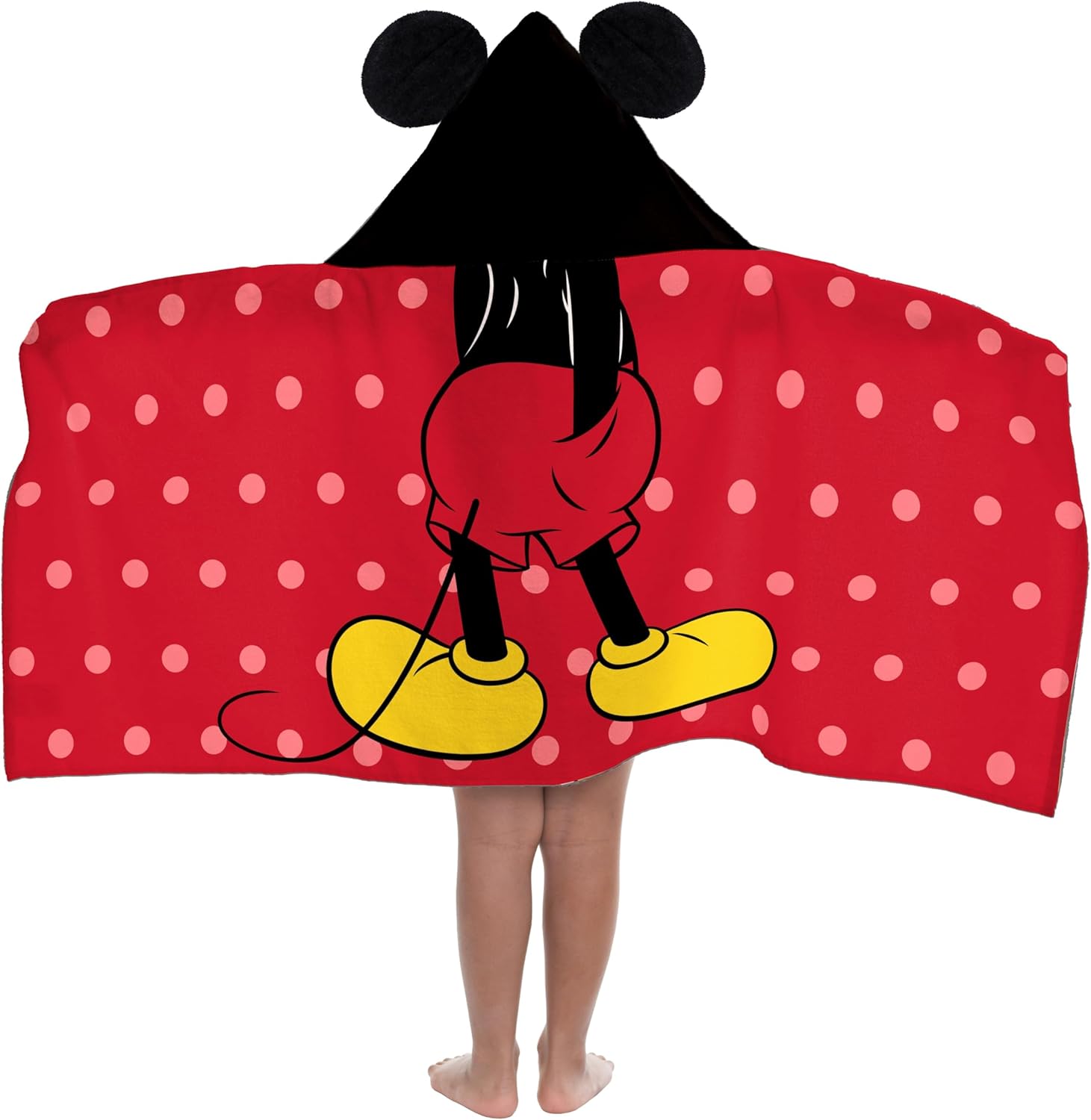Jay Franco Kids Hooded Towel – 22" x 51" Super Soft Bath Wrap with 3D Hood, Beach, Pool & Travel, Official Licensed Product, Red - Mickey Mouse