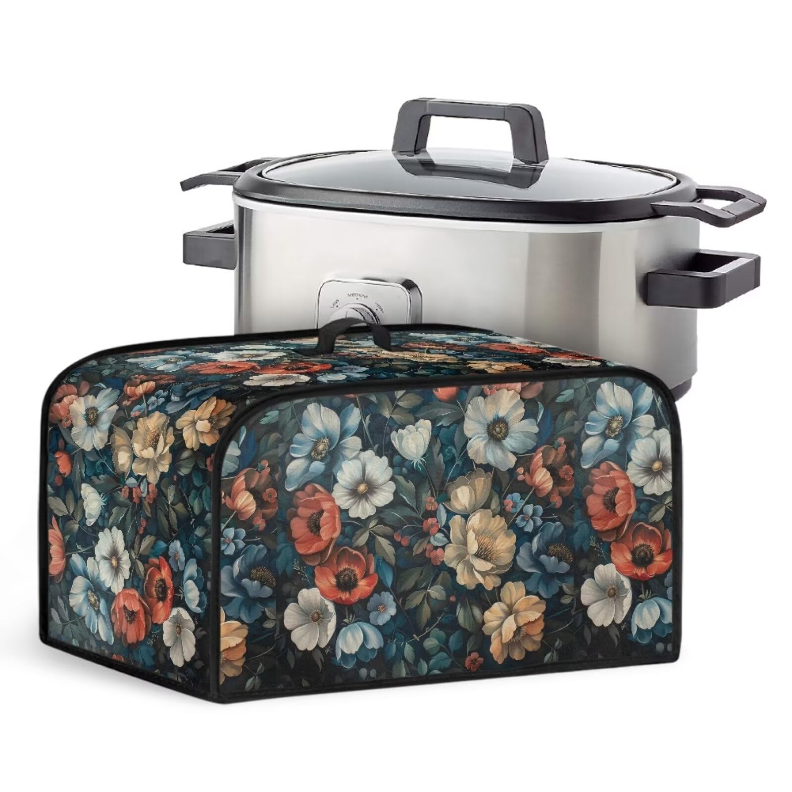 Flashideas Colorful Flowers Slow Cooker Dust Cover Small Crock Pot Dust Cover with Mesh Pocket with Top Handle