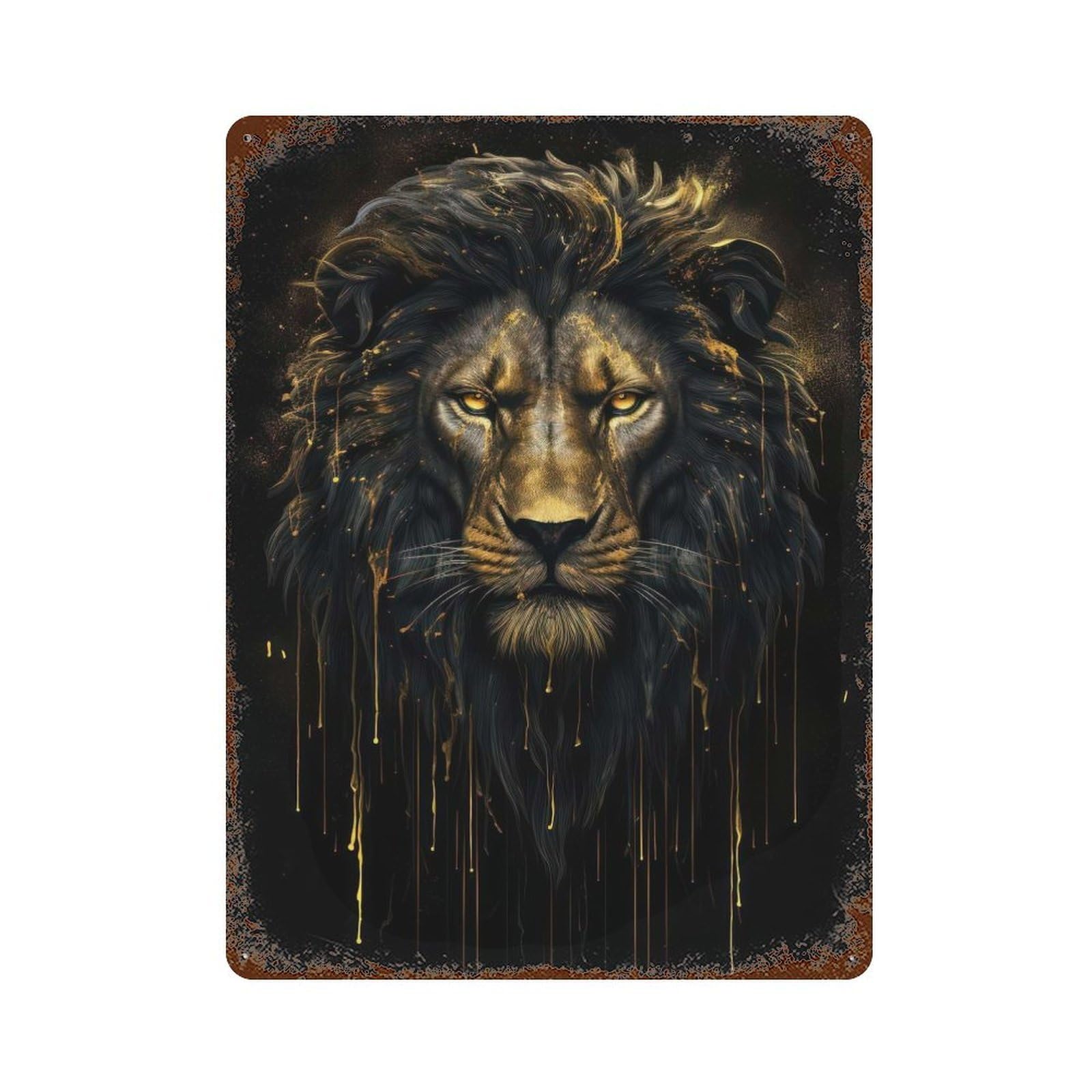 Golden Lion Rusty Metal Tin Sign 15.7"x11.8", Ideal for Farmhouse, Kitchen And Entryway Decor