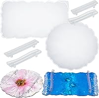 meekoo Large Silicone Resin Tray Molds with Handles - 2 Pcs Round & Rectangle for Jewelry Plates, Coasters, Crafts (14x8.5 & 13x13 Inch)