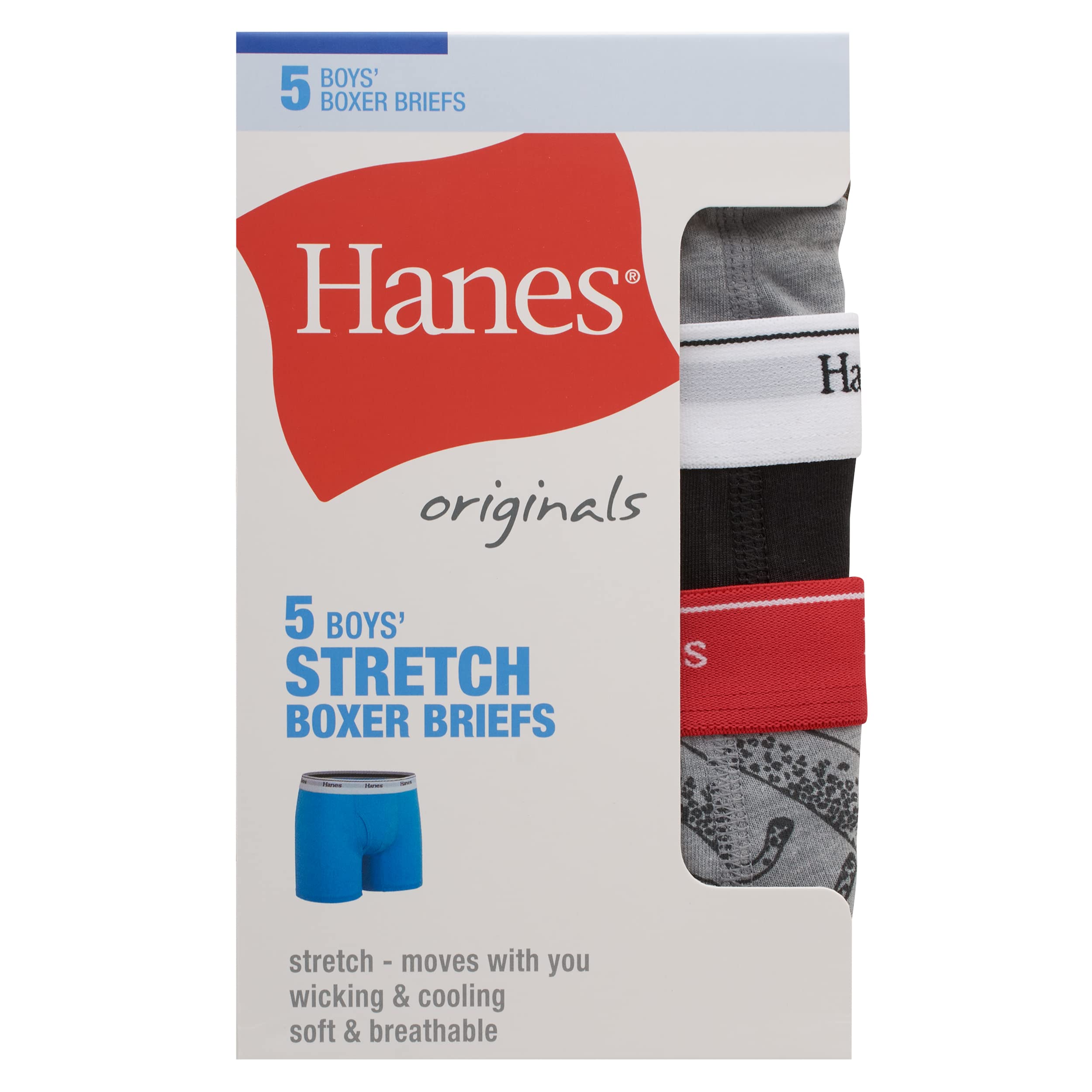 Hanes Boxer da Ragazzo, in Cotone Elasticizzato, Traspirante, Confezione da 5