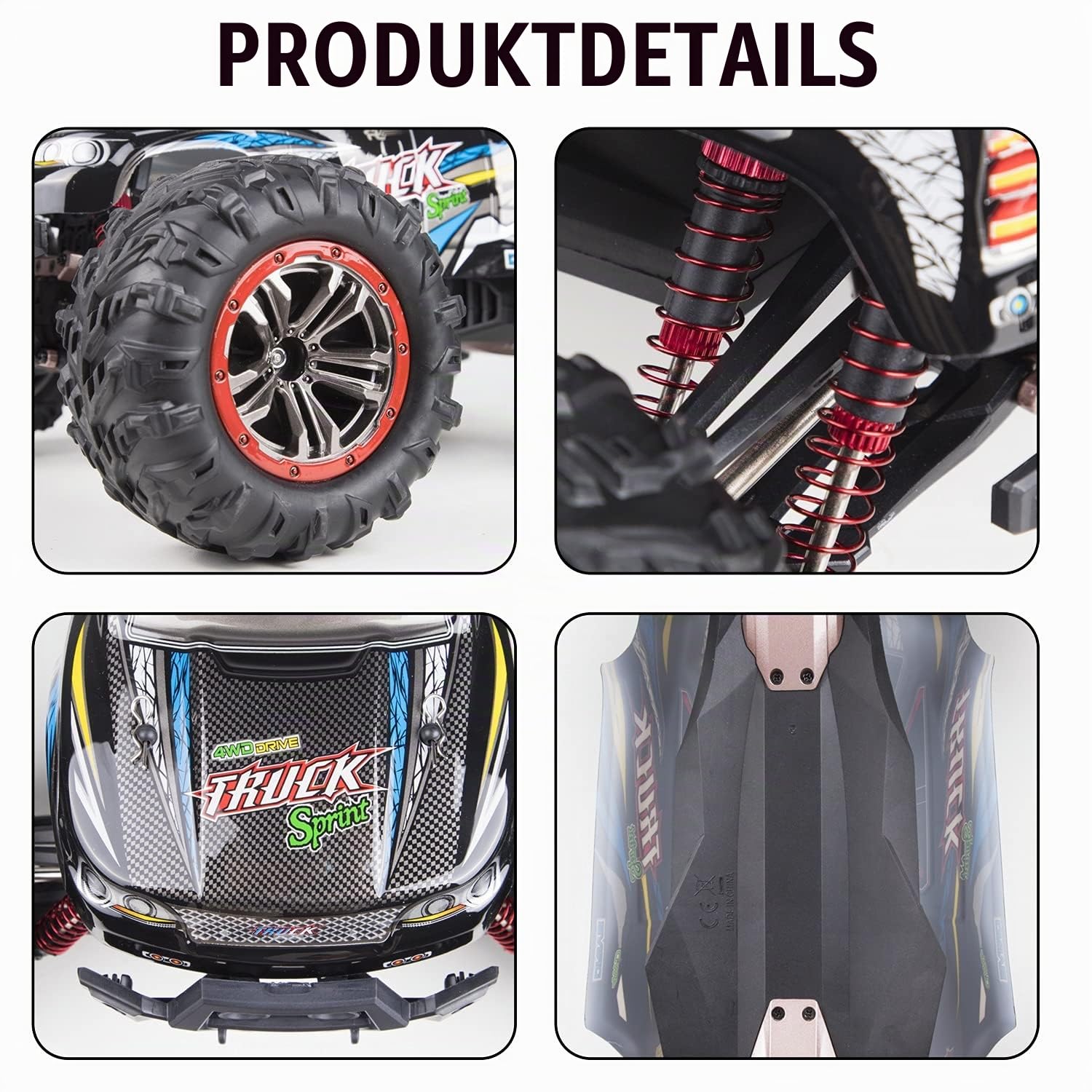 s-idee® 9125 + 2 Akkus RC Auto 1:10 4WD Buggy wasserdichter Monstertruck mit 2,4 GHz ca. 50 kmh schnell, Zwei Motoren, wendig, voll proportional 4WD ferngesteuertes Buggy Racing Auto