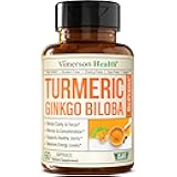 Ginkgo Biloba and Turmeric Curcumin Supplement with Black Pepper & Organic Tumeric – Natural Turmeric Supplement for Focus, Memory, Joint & Brain Health – 60 Vegan Ginko Biloba Capsules with Curcuma