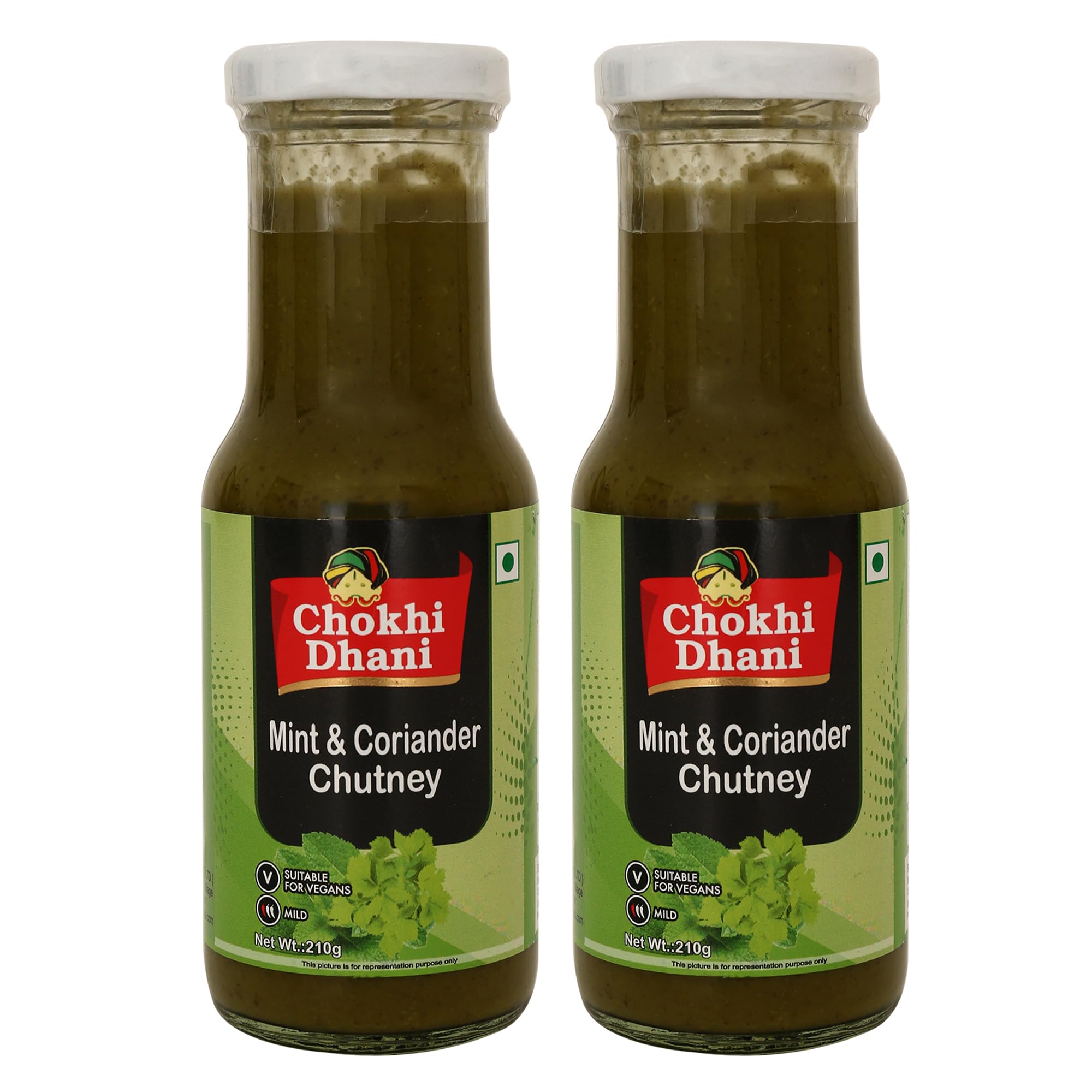 Chokhi Dhani Mint & Coriander Chutney – Dhaniya Pudina Green Chutney for Samosa, Chaat, Sandwich & Snacks | Tangy Fresh Indian Dip | Size 210g, Pack of 2
