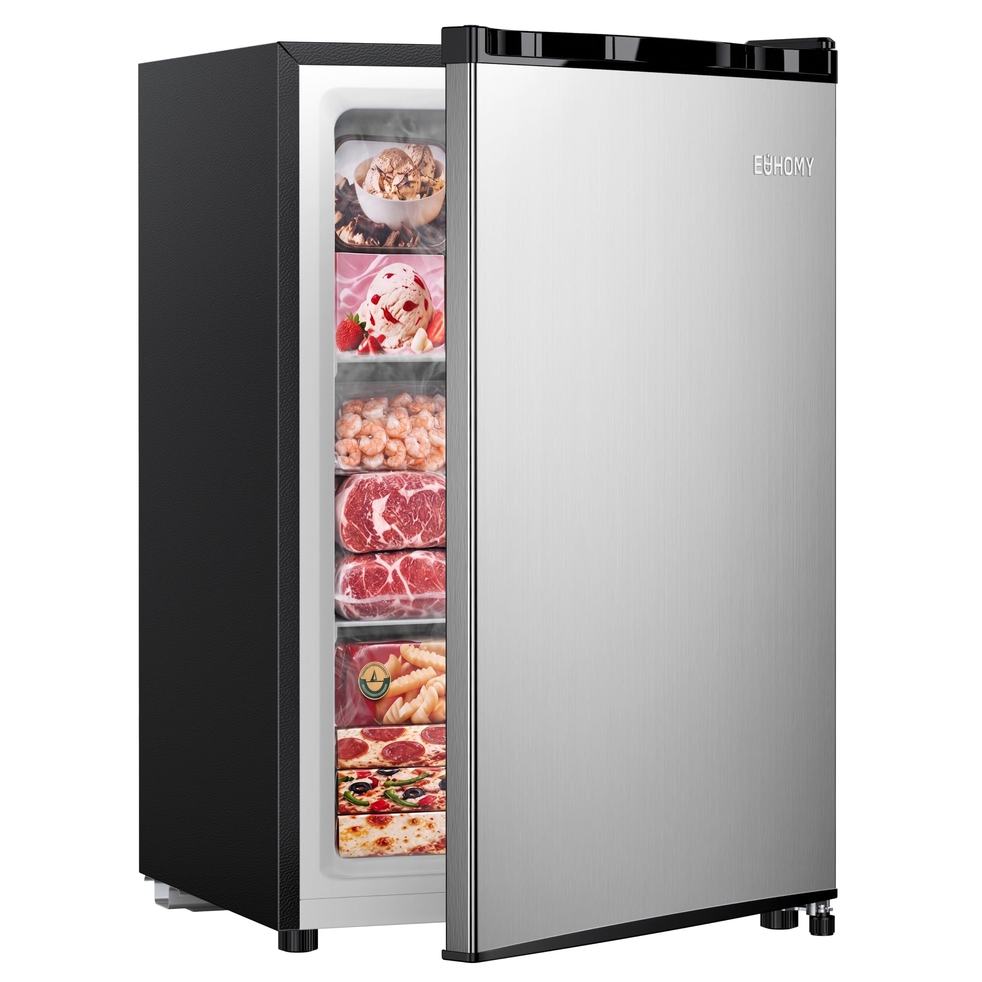 EUHOMY 3.0 Cu.ft Upright Freezer, Reversible Door Mini Freezer, Silver
