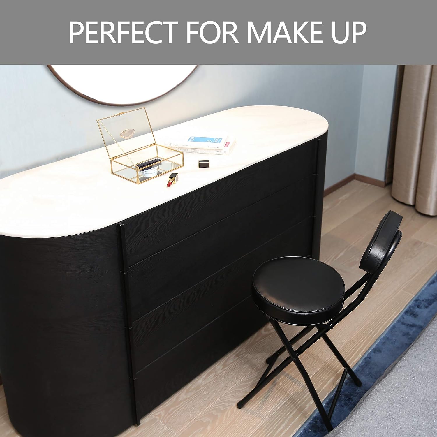 HOMOOI Cushioned Padded Folding Stool with Back,Black
