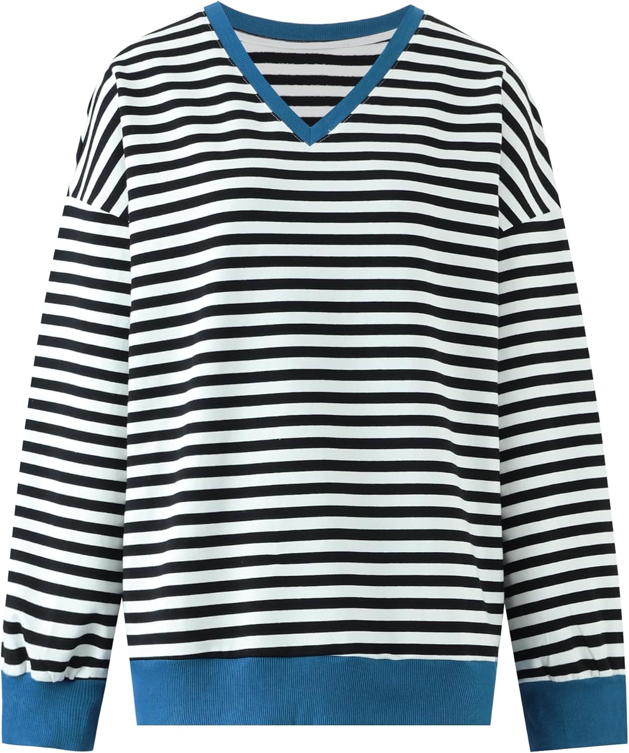 DERAX Womens Oversized Striped Long Sleeve Shirt V Neck Loose Fit Color Block 2026 Spring Pullover Top - Image 5