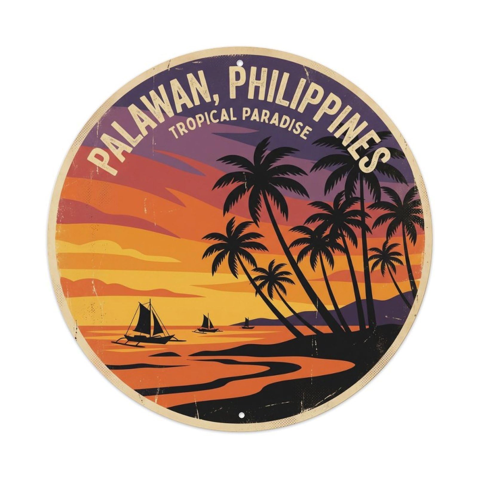 Palawan Palm Trees Sunset Limestone Coast Island Metal Tin Sign