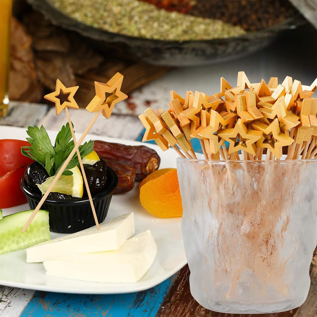 50 Pezzi Stuzzicadenti Decorativi, Stecchini per Aperitivo, Stuzzicadenti da Cocktail Stella Oro, Bastoncini da Cocktail di Natale, Decorazioni per Cibi e Bevande per Feste di Compleanno