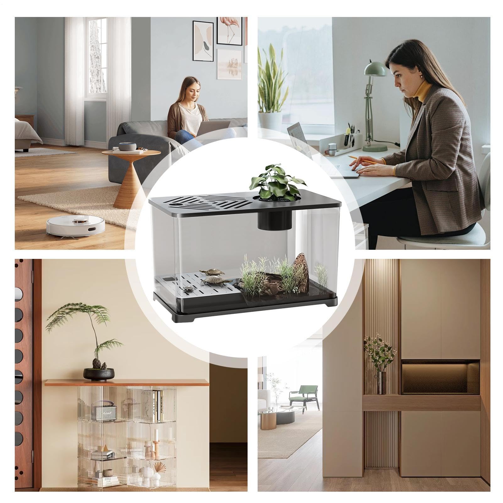 Aquarium Kit de Démarrage pour Grand Aquarium à Poissons Rouges | Conteneur Moderne Panoramique Avec Zone Repos Tortue Pour Guppy Betta Méduse Crevette Appartement Bureau Domestique