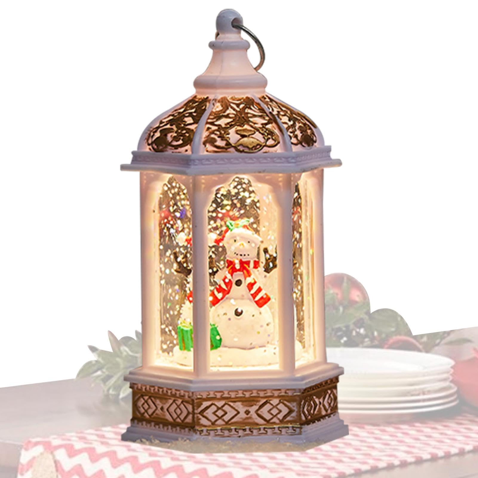 Christmas Snow Globes, Lighted Snow Globes Christmas Lanterns, Musical Snow Globe Swirling Glitter Christmas Lantern, Hexagonal Wind Lamp, Decorative Winter Snow Globe Table Centerpiece
