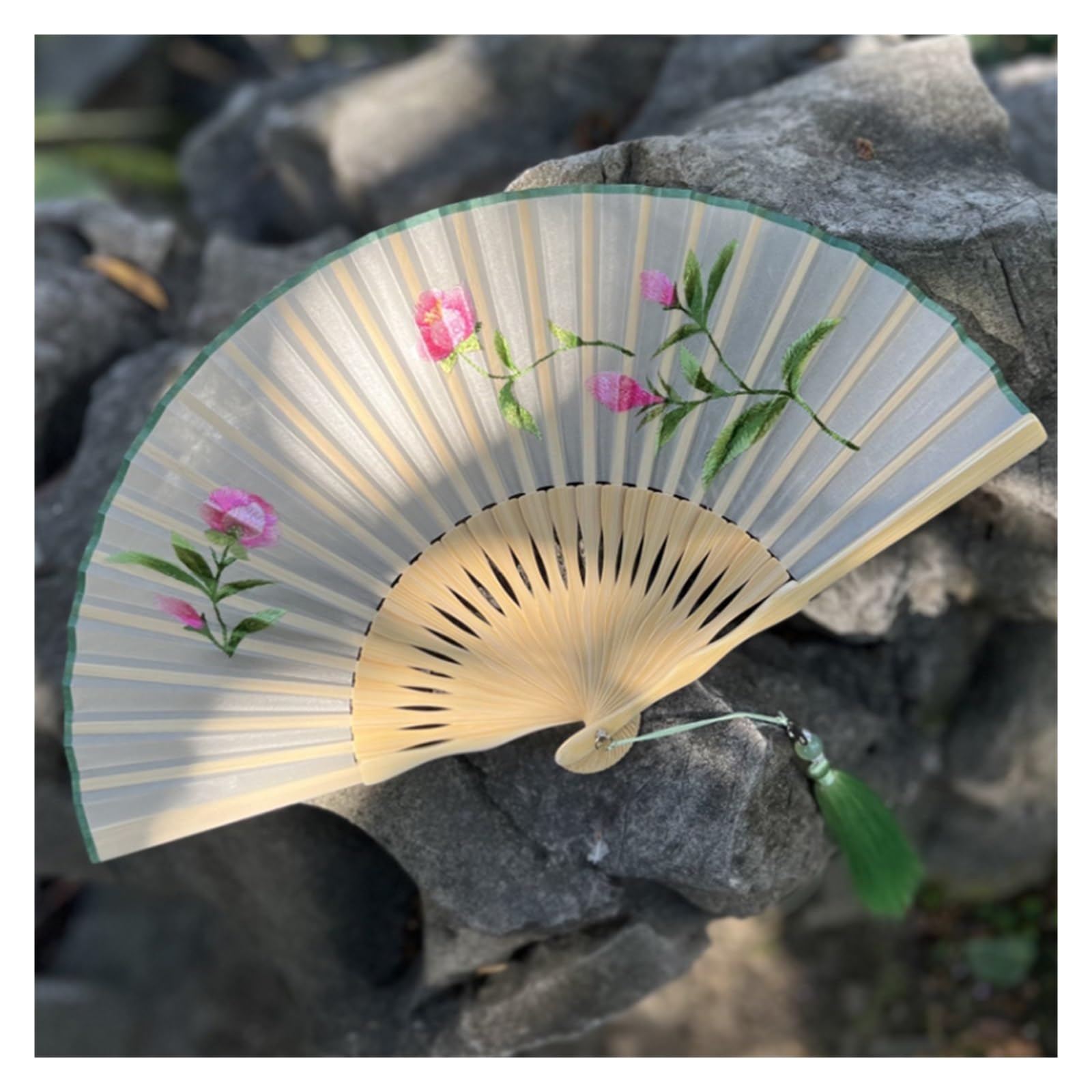 Amazon.co.jp: CFLNYC 両面刺繍扇子、美しい花柄の中国の