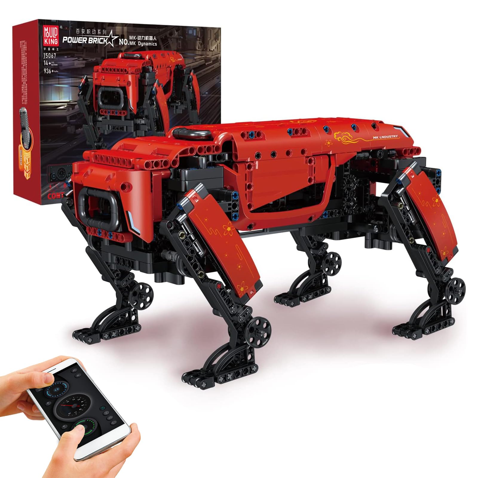 Mould King 15067 Robot a quattro zampe Dog Power Module Building Block Kit, APP RC Meccanico Intelligente Robot Programmabile Educativo STEM Toy Clamping Kit di Costruzione Modello 936PCS