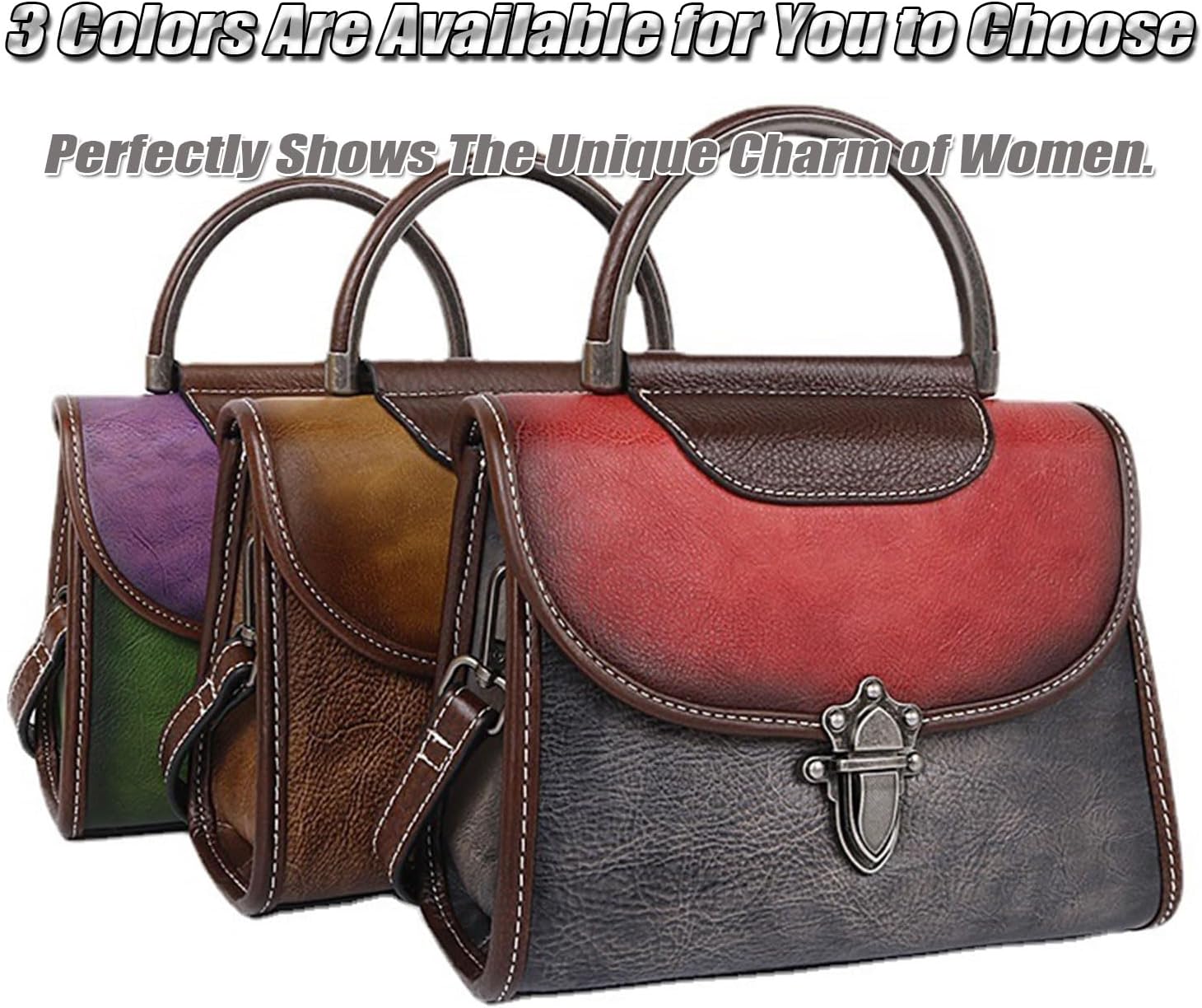 Ladies Vintage Small Shoulder Bag, Leather Gradient Colors Handbag with Fixed Handle, Classy Crossbody Bag for Women