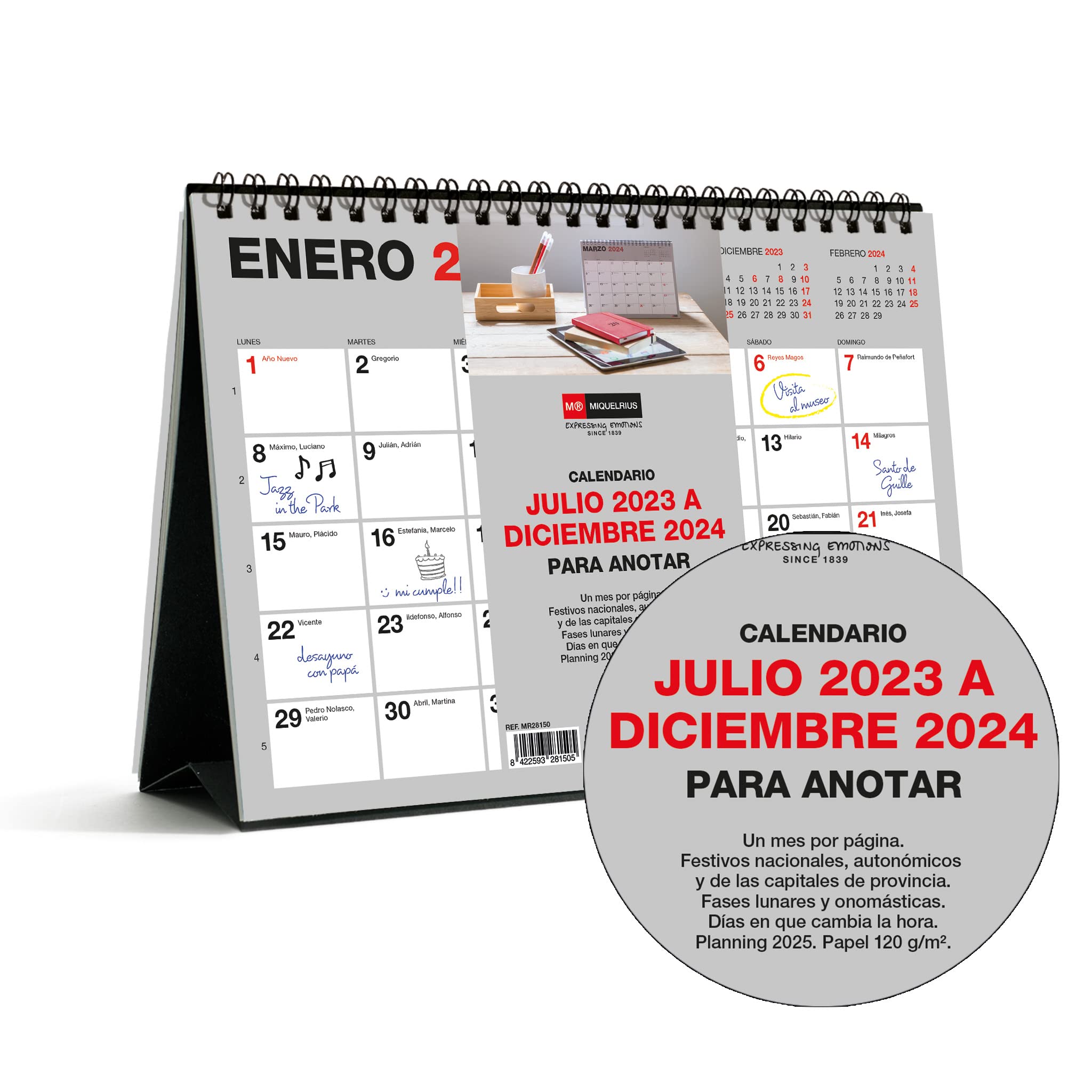 Miquelrius - Desktop Calendar 18 Months, July 2023 to December 2024, A5 Size, Grey, Sobremesa - Image 2