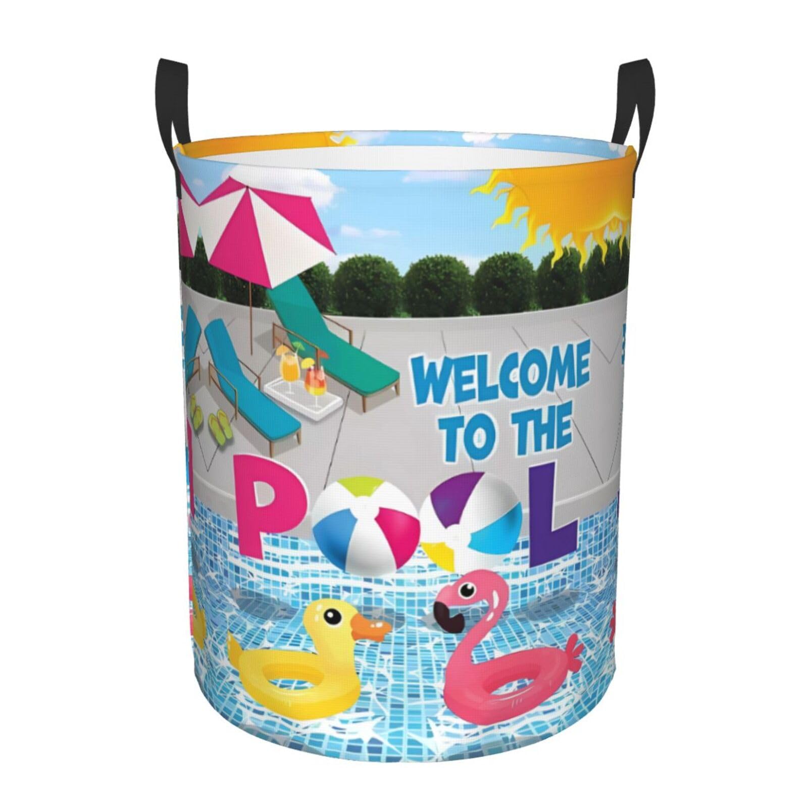 S Circular Hamper Flamingo and swimming pool Print Storage Basket for Home
