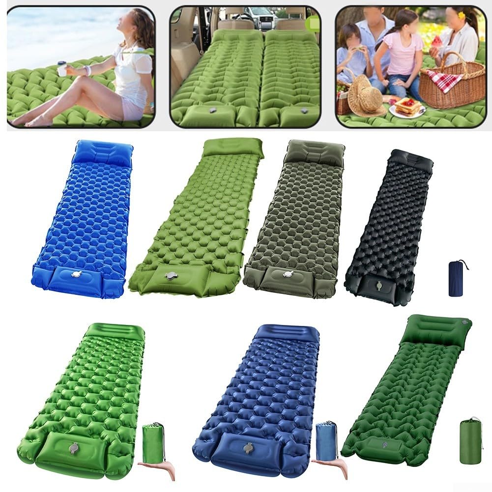 Matelas de camping autogonflant avec oreiller (vert pin)