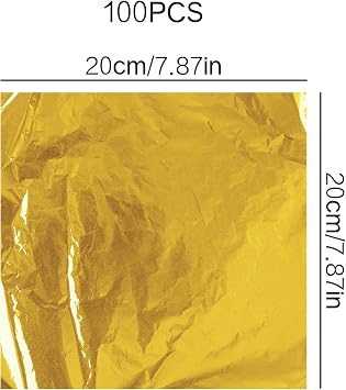 100pcs Foil Chocolate Wrappers,20x20cm Aluminum Candy Bar Wrapping Paper for Homemade Sweets,Baking & DIY Crafts(Gold)