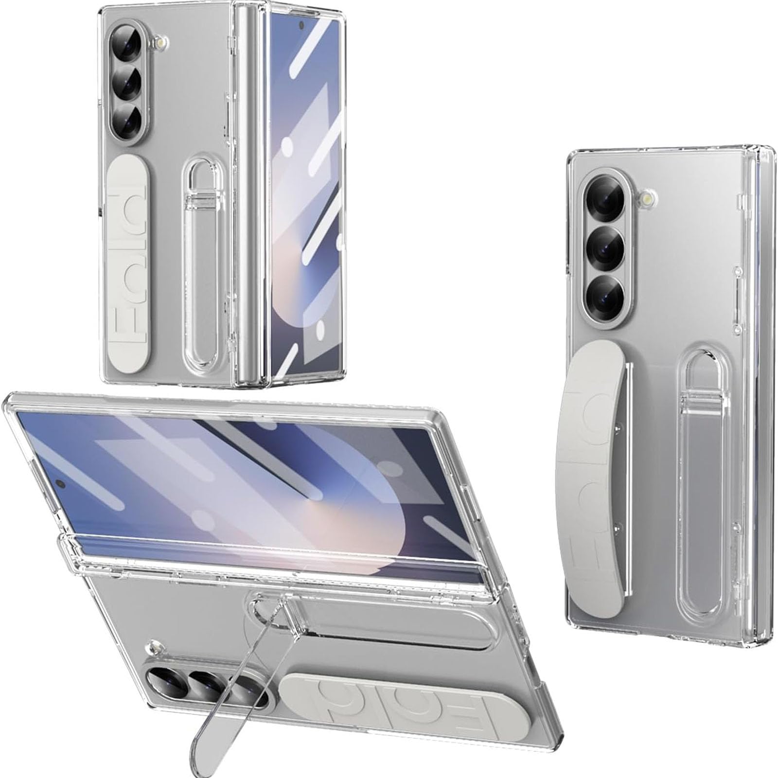 Etui z podstawką do Samsung Galaxy Z Fold 7, wysoce przyczepny pasek na palec, etui na telefon komórkowy, osłona ekranu i ochrona zawiasów, przezroczyste