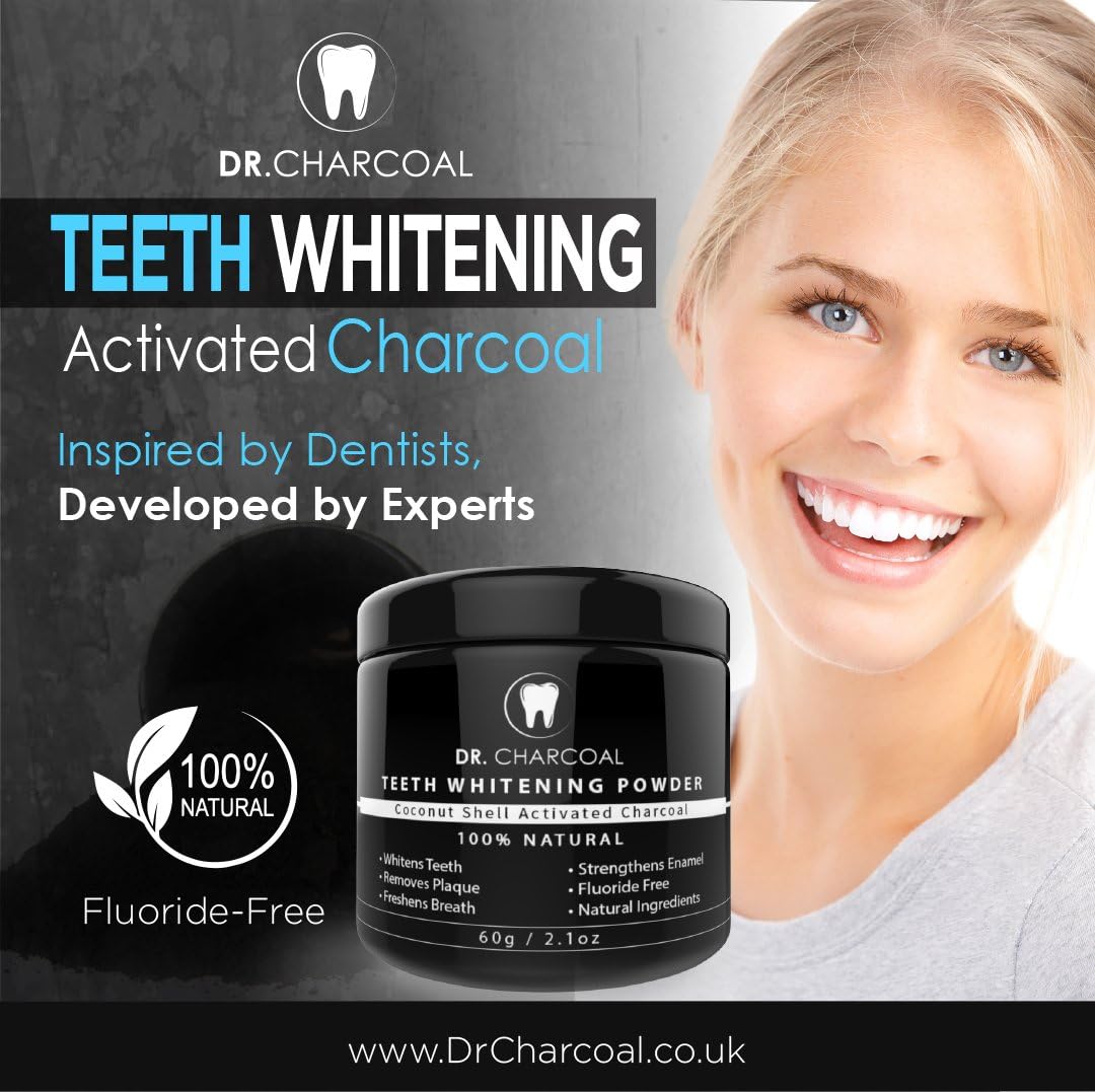 Premium Activated Charcoal Natural Teeth Whitening Powder | 100% Organic Ingredients, Vegan, Premium Teeth Whitening | Remove Teeth Discolouration and Stains, Naturally Whiter Teeth by Dr Charcoal