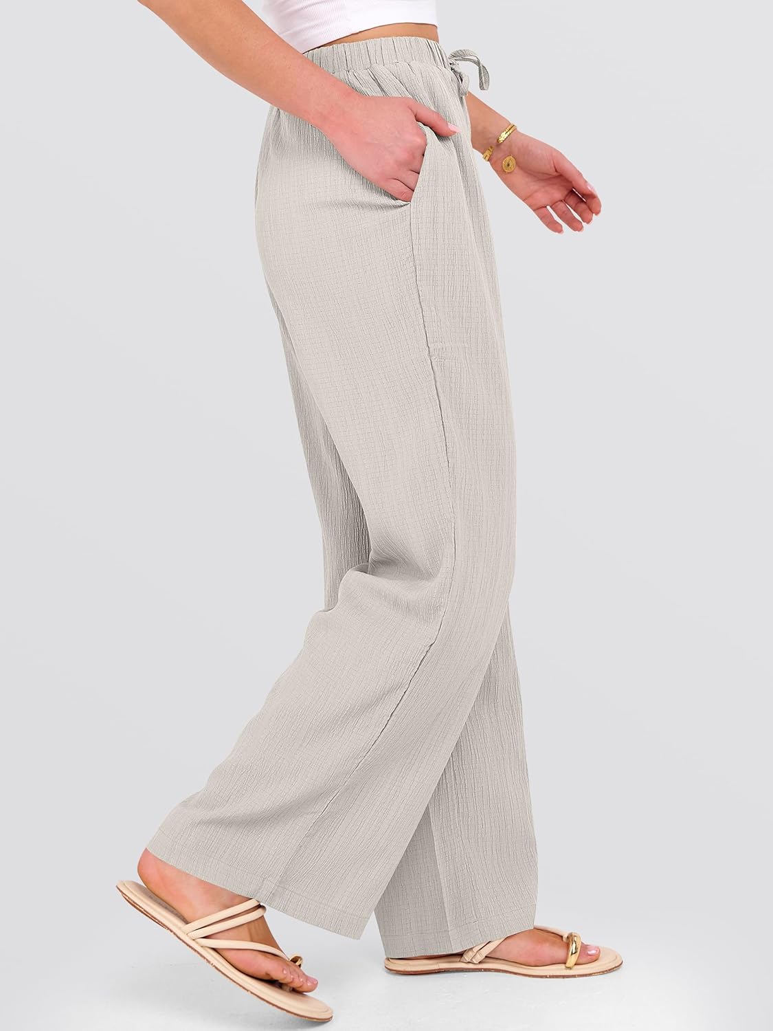ANRABESS Women's Wide Leg Beach Pants Elastic Waist Lightweight Casual Flowy Palazzo Lounge Trousers with Pockets