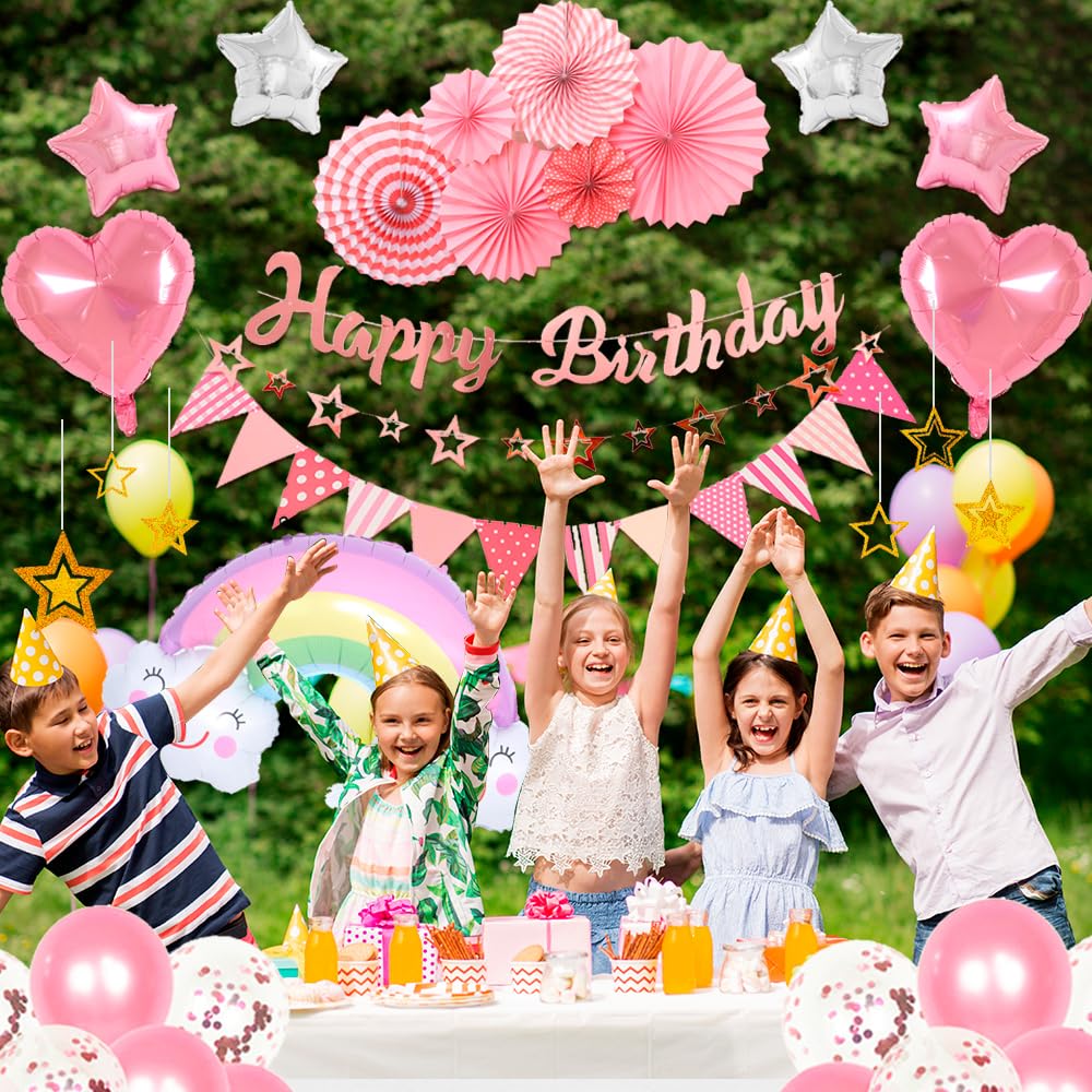 BANDIERINE 1° COMPLEANNO BIMBA FESTONE STRISCIONE ROSA 6 mt. FESTA PARTY