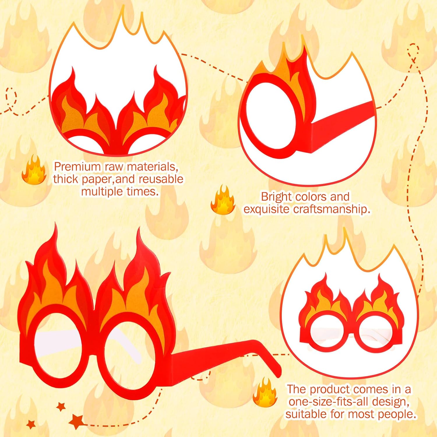 Soulchen 36 Pcs Fire Party Decorations Paper Glasses Flame Photo Booth Prop | Eyeglasses for Firefighter Firetruck Birthday, Christmas Costume Cosplay, Foldable Design, Occasion Favors