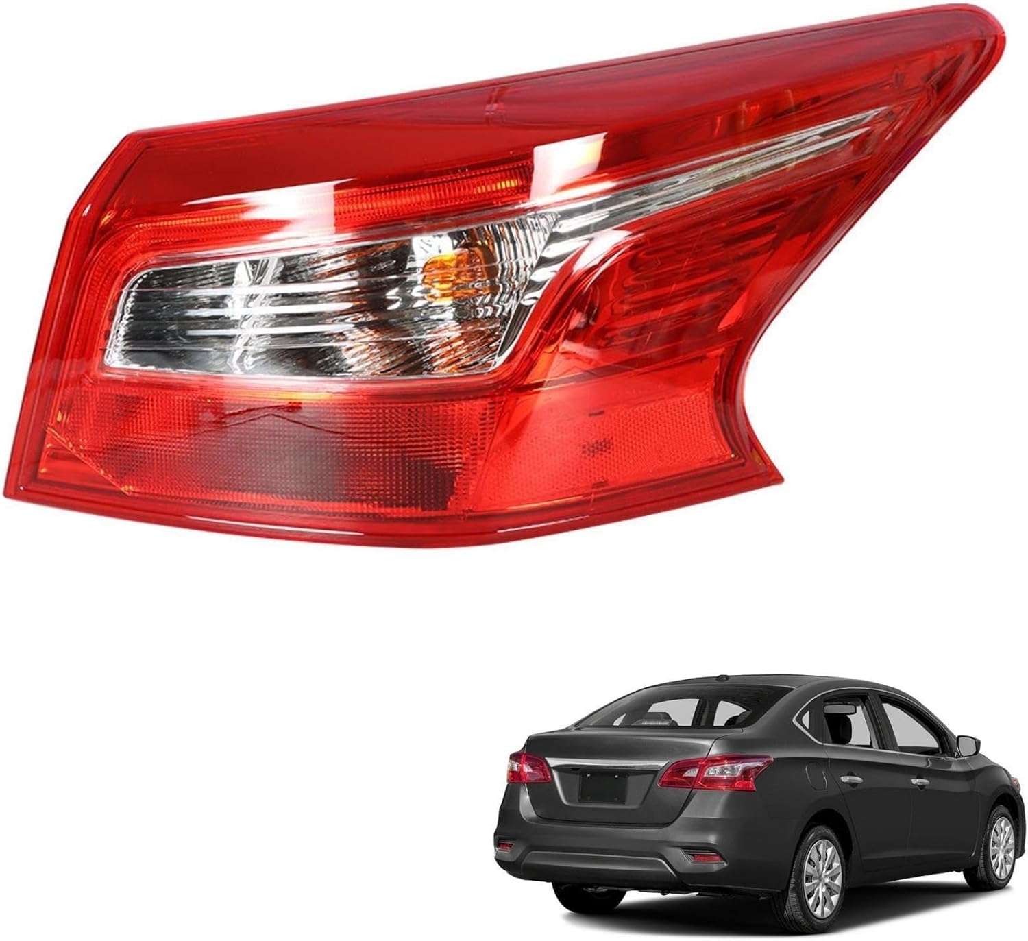 1 Pc Brake Lamp Tail Light Assembly Passenger Side Clear & Red Replacement for Sentra 2016-2018