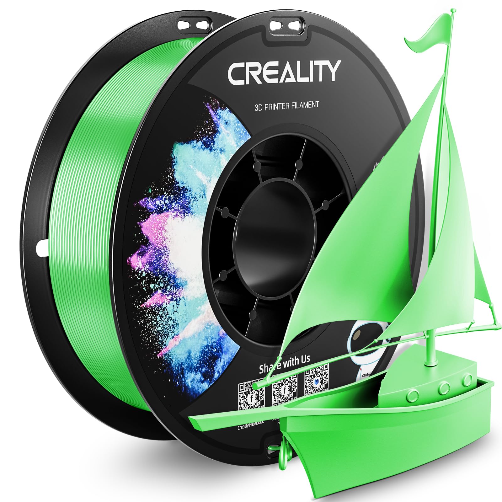 CREALITY PETG Filament 1.75mm 3D Printer Filament, 1kg (2.2lb) Neatly Wound Spool, Dimensional Accuracy ±0.03mm, 2024 Latest Batch, Fit for Ender, Bambu Lab, Anycubic,ELEGOO FDM Printers, Green