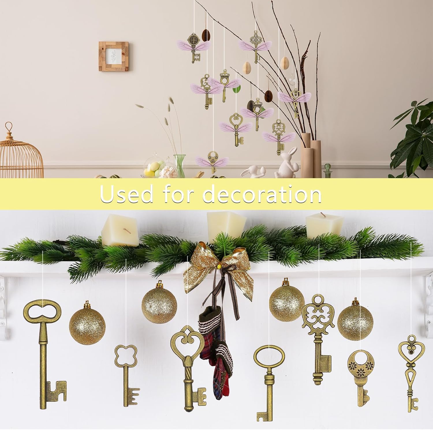Vintage Skeleton Key Pendant DIY: 125 Pcs Bulk Mixed Small Antique Style Bronze Decorative Keys Charms For Jewelry Making, Party Favors, Room Decor, Christmas Halloween Decorations, Handmade Crafts
