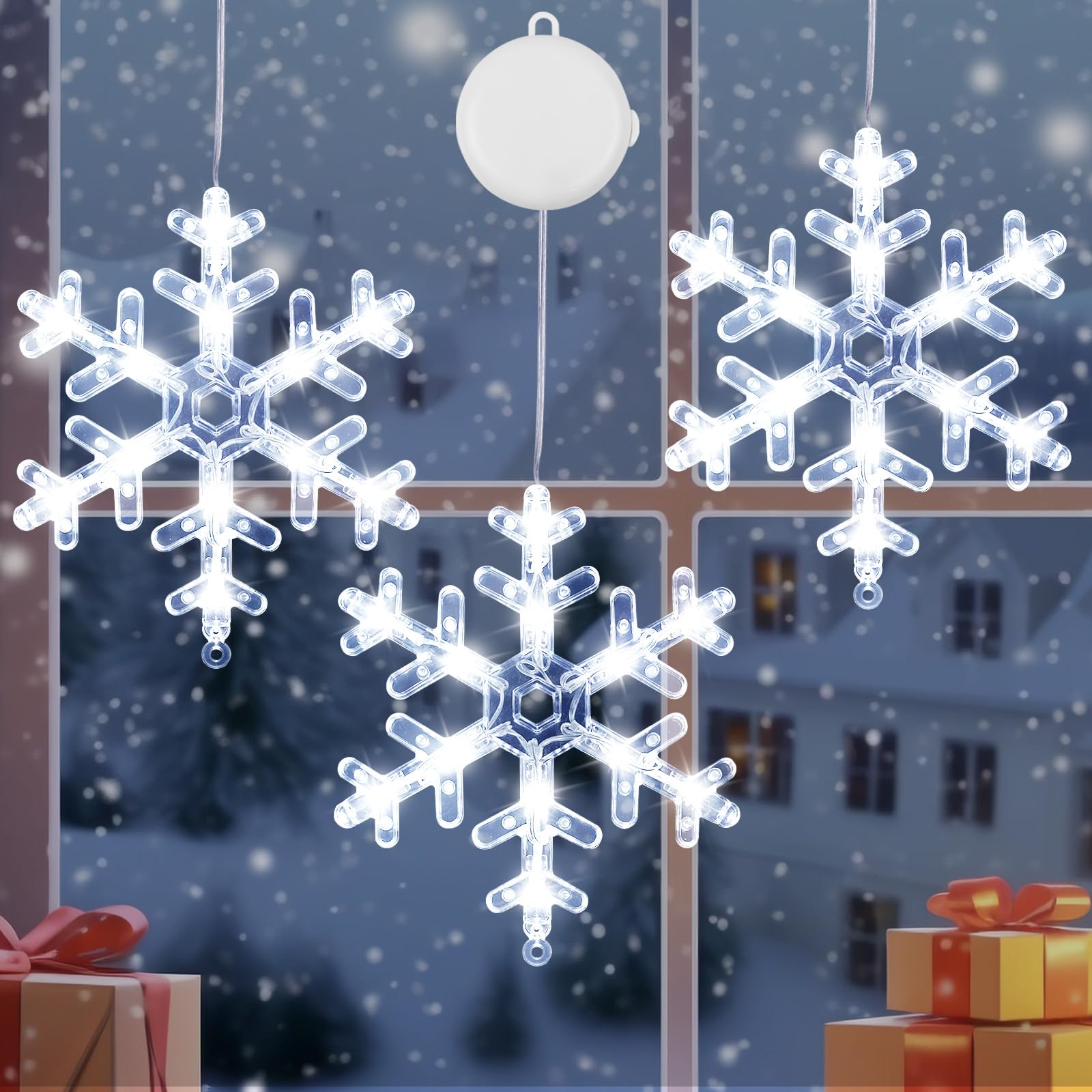 BHCLIGHT 3 Pack Christmas Window Lights, Snowflake Lights Decor, Cool White