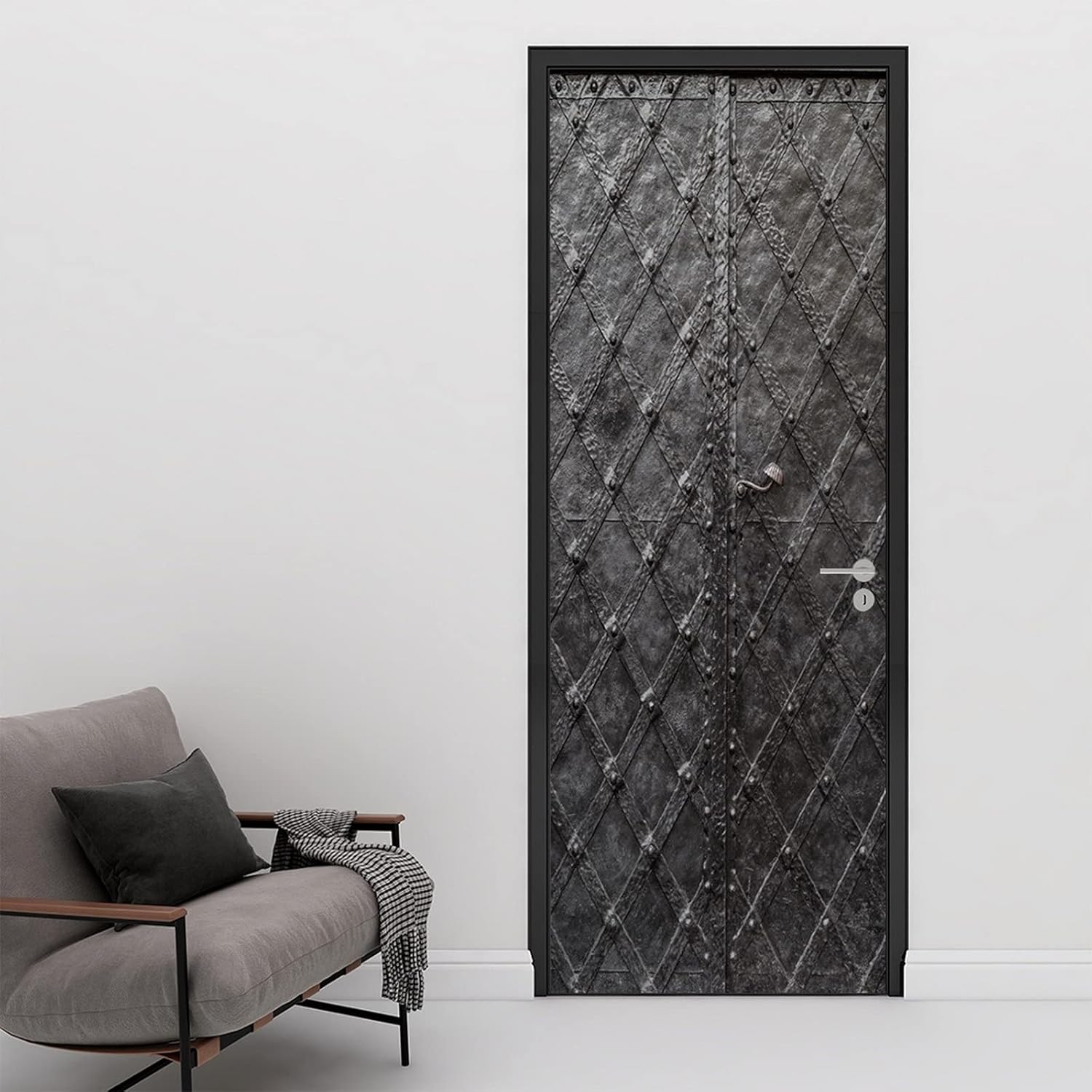 A.Monamour 3D Door Stickers for Interior Doors Old Antique Iron Door Painted Black Texture Vinyl Waterproof Self Adhesive Door Mural Decals for Bedroom Office Bathroom 90 x 200 cm