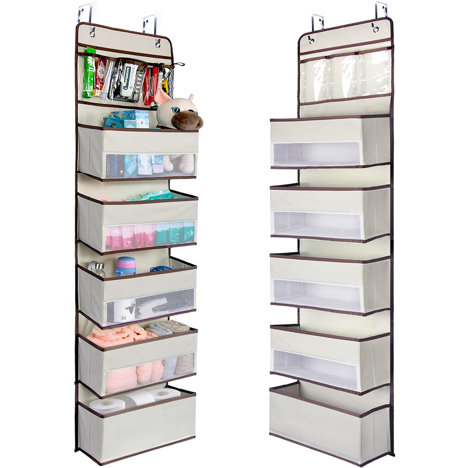 NesTidy Over The Door Organizer Storage 6 Layers, Wall Mount Hanging Organizer with 5 Large Pocket Organizers and 3 Small Pockets for Baby Essentials,